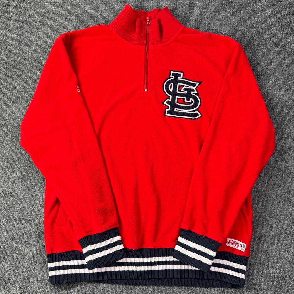 St Louis Cardinals Stitches Quarter Zip Mens L Red Pullover MLB Fleece